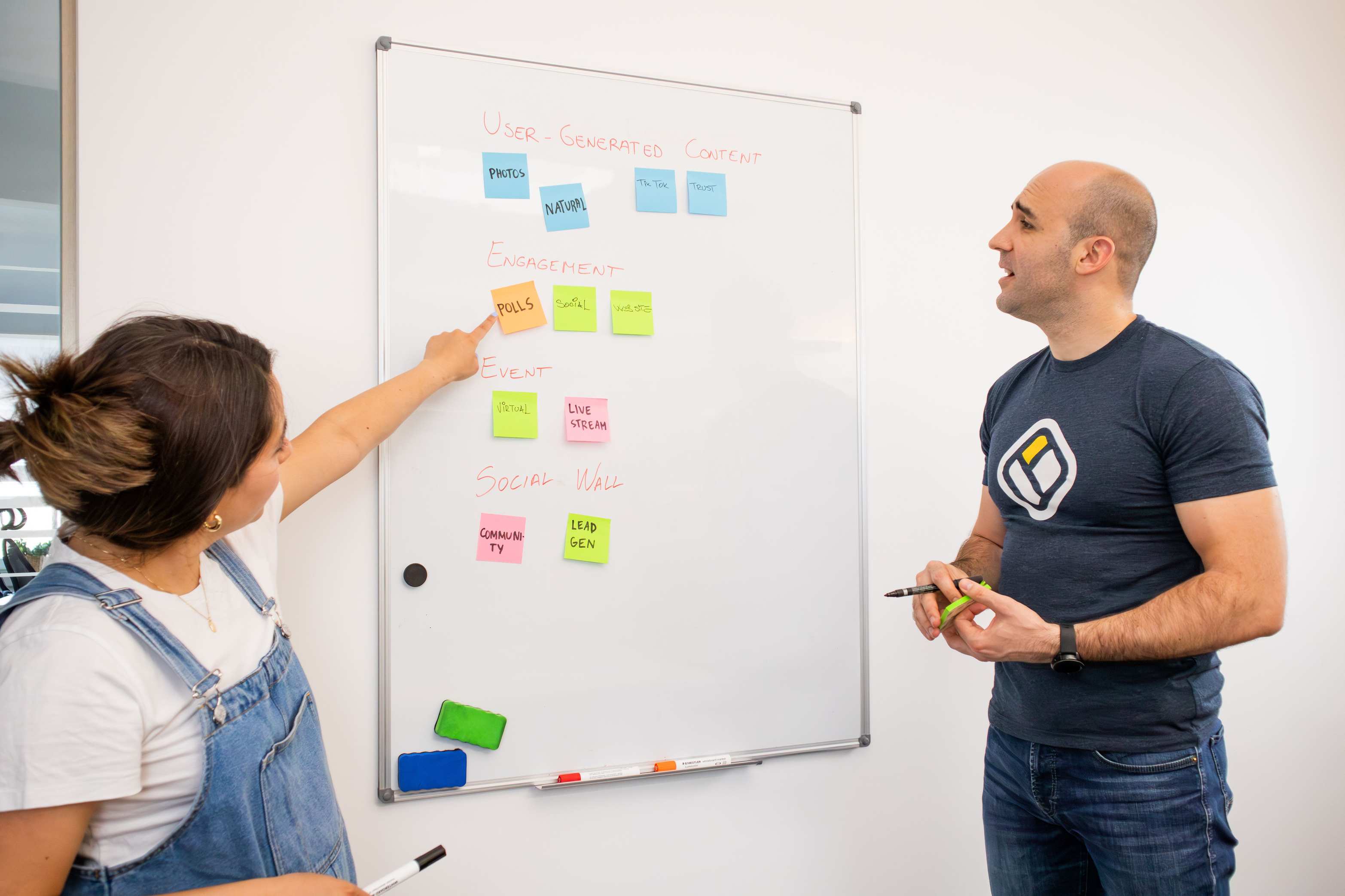 Planning board with software diagrams and sticky notes for project planning